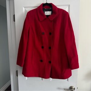 Size 16 Vintage Windsmoor Red Wool and Cashmere Blend Pea Coat